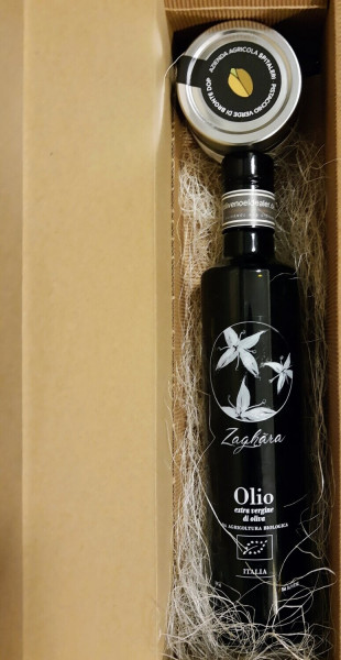 Bio Olivenöl nativ extra 500ml NOCELLARA DEL BELICE + CREMA di PISTACCHIO vom Ätna - Geschenkbox